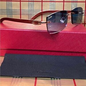 Cartier Unisex Wood Frame Sunglasses
